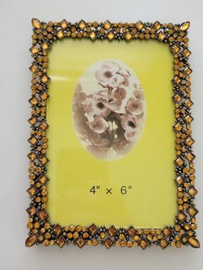 Jewel Encrusted Photo Frame 4x6" Amber Rhinestones Picture Frame Decor
